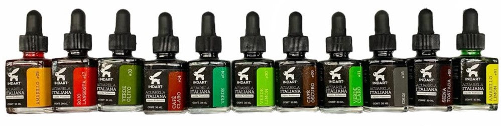Pintura Acuarela Liquida Italiana Vidrio 30ml INDART® [Frasco]