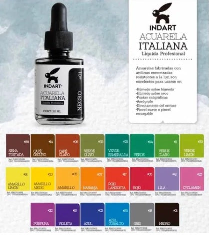 Pintura Acuarela Liquida Italiana Vidrio 30ml INDART® [Frasco] Imagen secundaria del producto