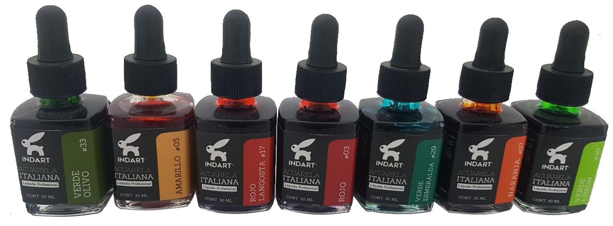 Pintura Acuarela Liquida Italiana Vidrio 30ml INDART® [Frasco] 3