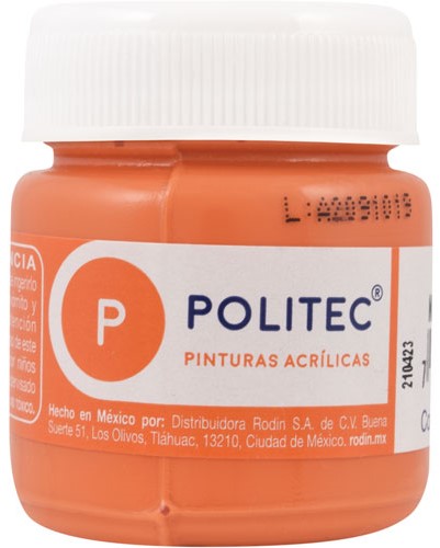 Pintura Acrílica Línea300 30ml Naranja Claro Politec® #332 Pieza 7501230033224 01