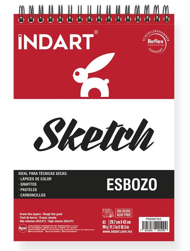 Block p/Arte Sketch Sketch y Dibujo A5 90g 100 hojas 14.8×21cm INDART® PI00SKTA5 [Pieza] 7501858991982