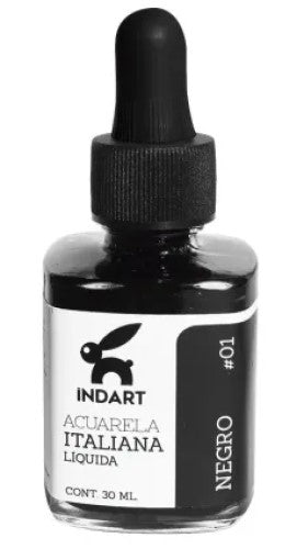 Pintura Acuarela Liquida Italiana Vidrio 30ml Negro 001 INDART® PIALV03001 Frasco 7501858993832 01