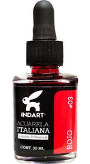 Pintura Acuarela Liquida Italiana Vidrio 30ml Rojo 003 INDART® PIALV03003 Frasco 7501858994006 01