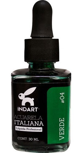 Pintura Acuarela Liquida Italiana Vidrio 30ml Verde 004 INDART® PIALV03004 Frasco 7501858993900 01