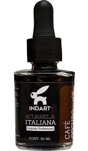 Pintura Acuarela Liquida Italiana Vidrio 30ml Café Oscuro 006 INDART® PIALV03006 Frasco 750185899386