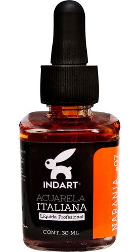 Pintura Acuarela Liquida Italiana Vidrio 30ml Naranja 007 INDART® PIALV03007 Frasco 7501858993986 01