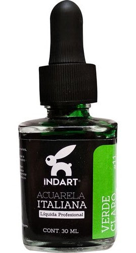 Pintura Acuarela Liquida Italiana Vidrio 30ml Verde Claro 011 INDART® PIALV03011 Frasco 750185899393
