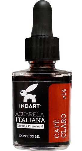 Pintura Acuarela Liquida Italiana Vidrio 30ml Café Claro 014 INDART® PIALV03014 Frasco 7501858993856