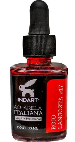 Pintura Acuarela Liquida Italiana Vidrio 30ml Rojo Langosta 017 INDART® PIALV03017 Frasco 7501858994