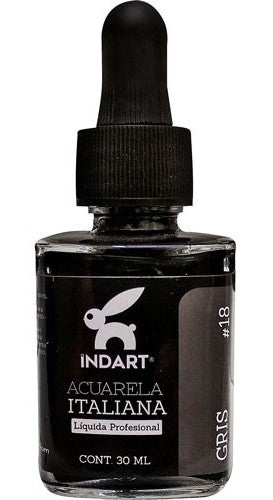Pintura Acuarela Liquida Italiana Vidrio 30ml Gris 018 INDART® PIALV03018 Frasco 7501858993917 01