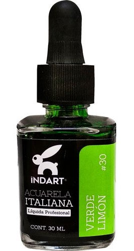Pintura Acuarela Liquida Italiana Vidrio 30ml Verde Limón 030 INDART® PIALV03030 Frasco 750185899394