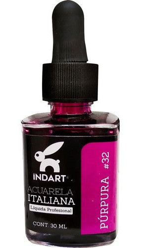 Pintura Acuarela Liquida Italiana Vidrio 30ml Purpura 032 INDART® PIALV03032 Frasco 7501858993993 01