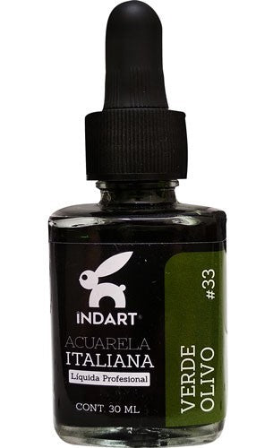 Pintura Acuarela Liquida Italiana Vidrio 30ml Verde Olivo 033 INDART® PIALV03033 Frasco 750185899397