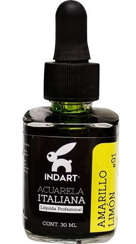 Pintura Acuarela Liquida Italiana Vidrio 30ml Amarillo Limón 091 INDART® PIALV03091 Frasco 750185899