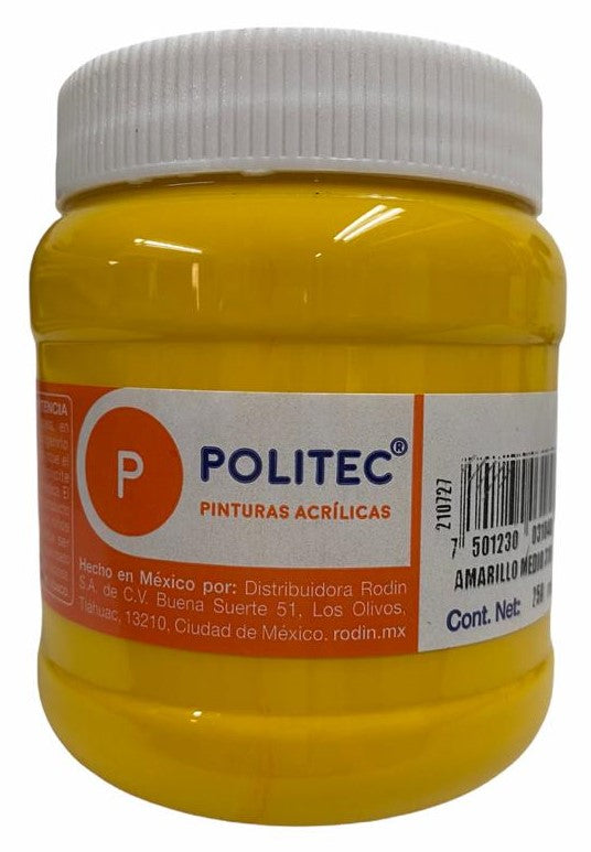 Pintura Acrílica Línea300 250ml Amarillo Medio Politec® #318 [Pieza] 7501230031848