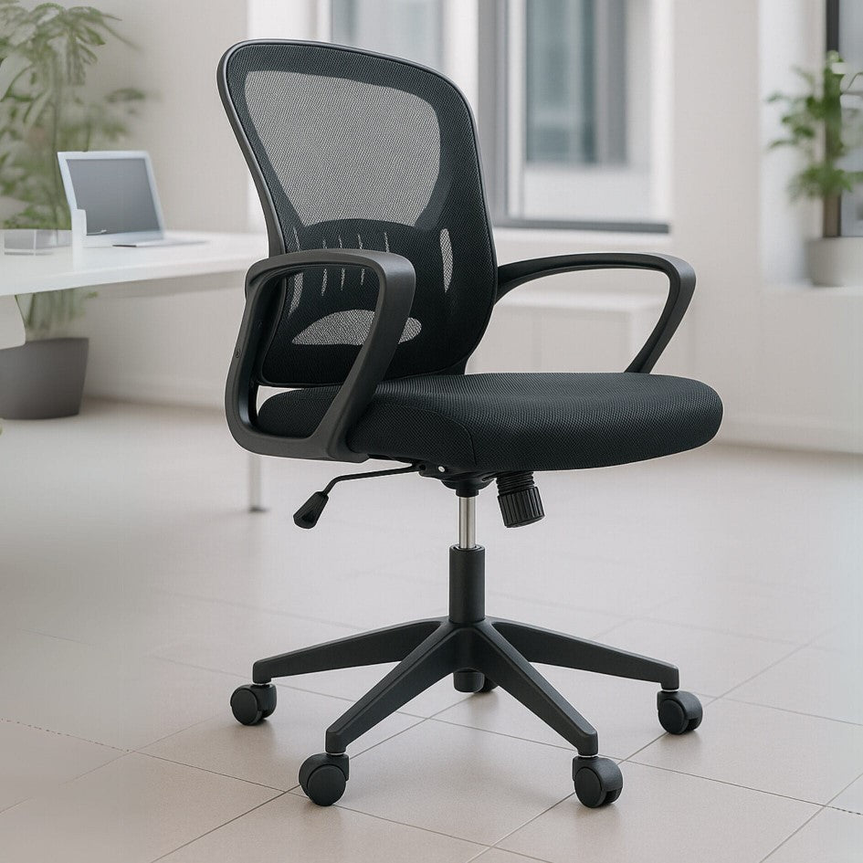 Silla Operativa E104 Mesh con Tela Negra EstructuraNegro Ofik® 921 [Pieza]