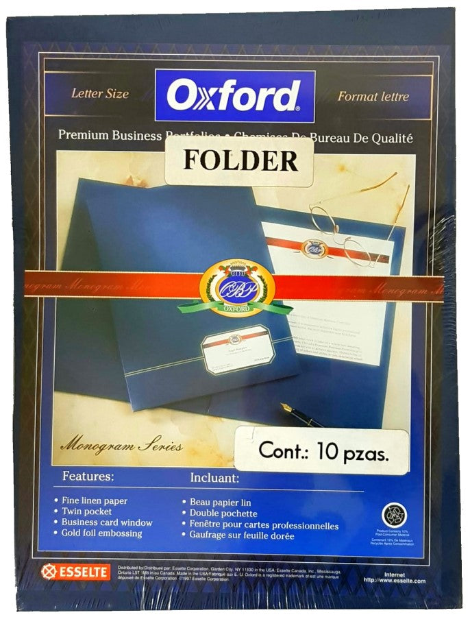 Fólder Premium Monogram c/10 Azul Marino Carta Esselte® 10602 Paquete 78787106024 01