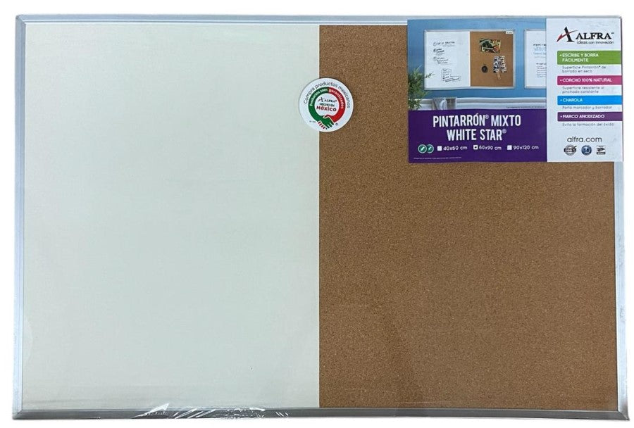 Pizarrón Mixto White Star Blanco-Corcho 60×90cm Alfra® 73 [Pieza] 7501527948422