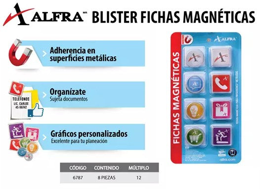 Imanes Fichas Margnéticas Bliister c/8 Colores 3cm Alfra® 6787 [Paquete] 7501527967874 2