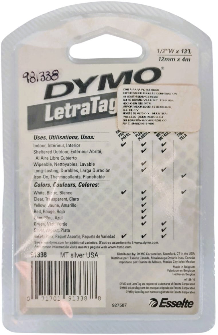 Cinta p/Rotulador LetraTag® LT Plastificada Plata Metálico 12mm×4m Dymo® 91338 [Pieza] 71701913388 2