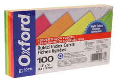 Tarjeta Índice Rayada Paquete c/100 Colores Neón(4) 3×5" Oxford® 40279 Paquete 78787402799 01