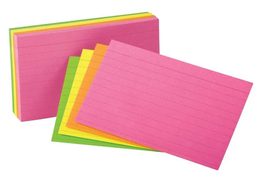 Tarjeta Índice Rayada Paquete c/100 Colores Neón(4) 3×5" Oxford® 40279 Paquete 78787402799 03