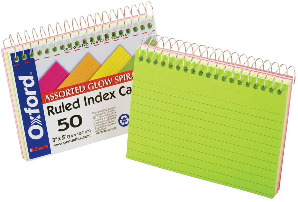 Tarjeta Índice Rayada c/Espiral c/100 Colores Neón(4) 3×5" Oxford® 40281 Paquete 78787402812 01
