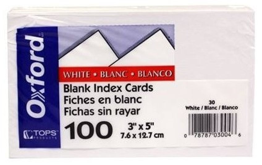 Tarjeta Índice Blanca c/100 Blanco 3×5" Oxford® 30 Paquete 78787030046 01 Imagen principal del producto